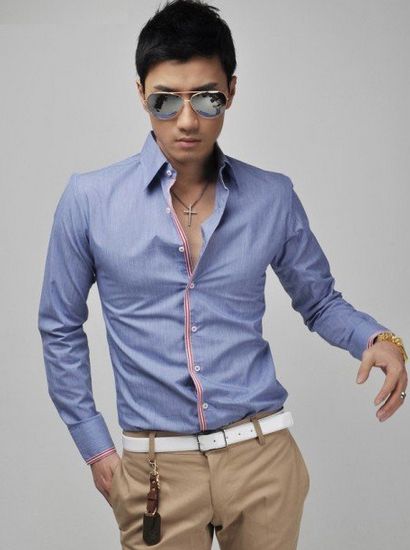 Camisa Manga Longa Slim Fit Casual - Azul