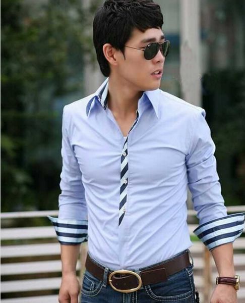 Camisa Manga Longa Slim Fit Casual - Azul