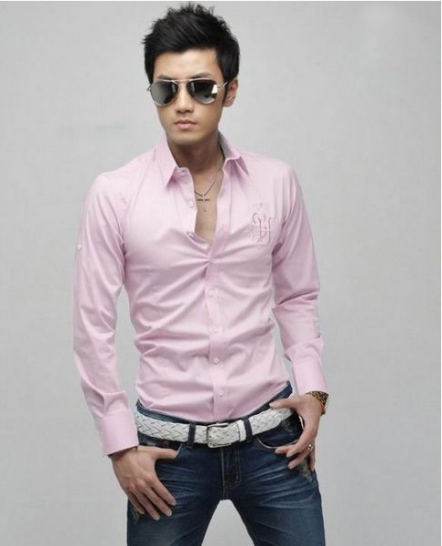 Camisa Manga Longa Slim Fit Elegante - Rosa