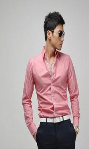 Camisa Manga Longa Slim Fit Casual - Rosa